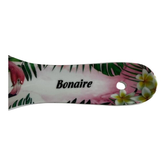 Bonaire Souvenir Ceramic Spoon Rest – Pink Flamingos Tropical Flowers – @giftcor - Picture 3 of 5